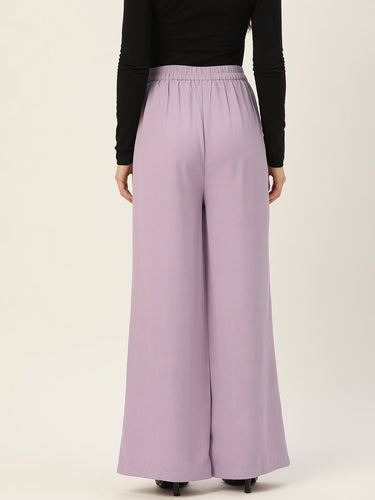 Rue Collection Women Lavender Relaxed Loose Fit High - Rise Trousers - RueCollections